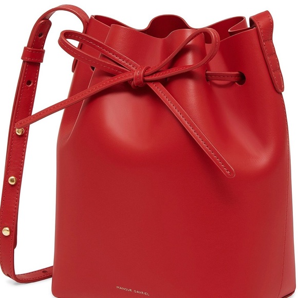 šNEW-HTF MANSUR GAVRIEL RED *CALF-LEATHER* MINI-BUCKET BAG (*Calf>Veg Tanned*) - Picture 5 of 16